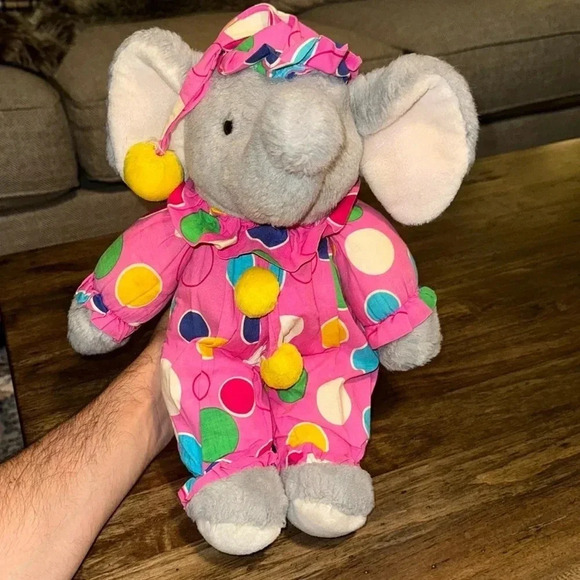 “NEW LOOKS” VTG VHTF Item980129 15” Stuff Animal Toy Elephant Circus Pink/Yellow - Picture 1 of 12